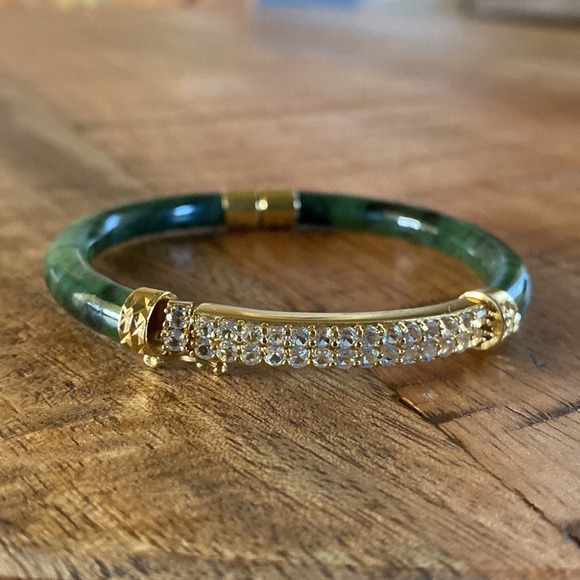 HSN Jade of Yesteryear Nephrite Jade & Cubic Zirconia Hinged Bracelet - Picture 2 of 6